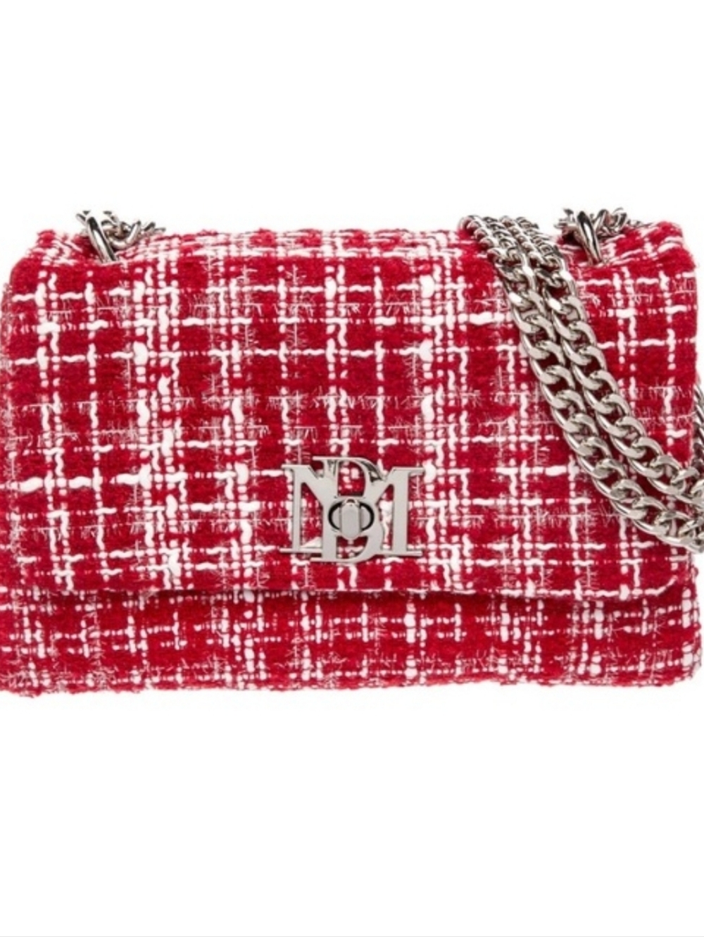 Badgley Mischka Red Tweed Crossbody Bag with Silver Chain - Picture 2 of 3
